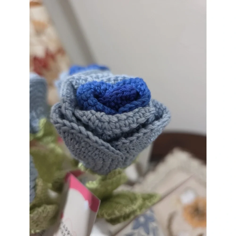 Handmade Crochet Blue Roses – Set of 5 | Knit Floral‎ Bouquet | Home Décor Gift